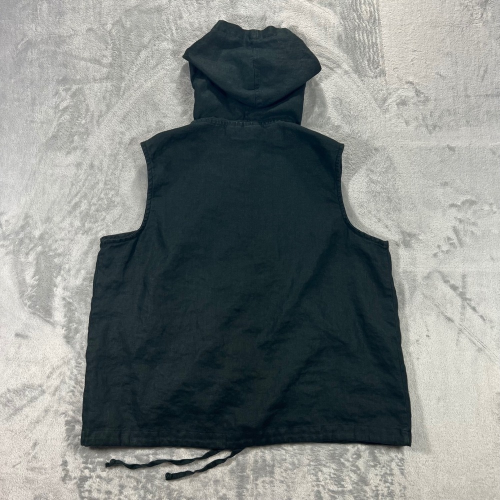 Bice by Sagharbor Linen Hooded Top Womens Large Black Sleeveless Vest Casual Fit - Picture 2 of 11
